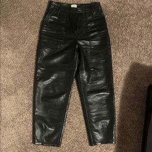Black Faux Leather High-Waist Barrel Tapered Pants